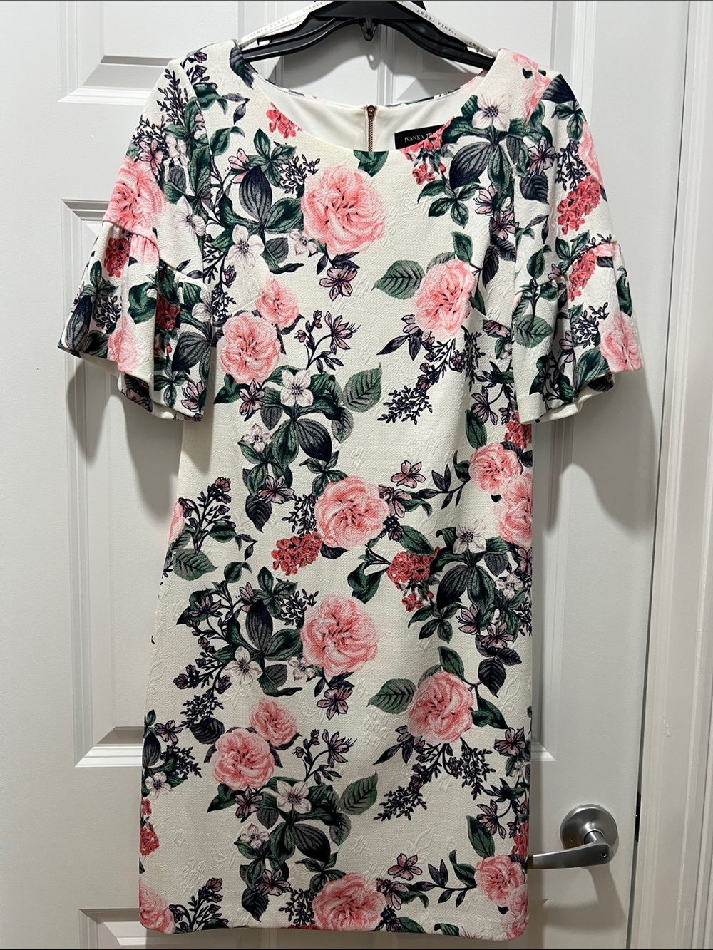 Ivanka Trump white Dress with Pink Floral & Green Leaves